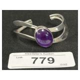 Sterling Silver Purple Amethyst Cuff Bracelet.