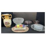 Pink Depression Glass Dishes, EPAG Glass, Vase.