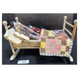 Doll Cradle, Doll Patchwork Quilt, Porcelain Dolls
