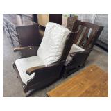 (2) Vtg Pine Winged Arm Chairs.
