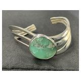 Sterling Silver & Chrysoprase Cuff Bracelet.