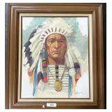 Signed & Framed Native American Chief Painting.