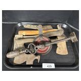 Antique Drill, Hammers & Hatchets.
