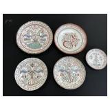 5 Redware Pottery Plates, Signed Monty.
