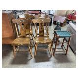 (4) Hitchcock Style Chairs, Woven Stool.