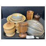 Hand Turned Wooden Jars, Ceramic Bowls, Metal