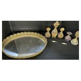 Perfume Bottles, Mirror Tray, Hair Clips.