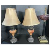 2 Glass Table Lamps, Purple Glass Art.;