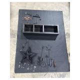 Rustic Shelf, Wall Art, Candle Holders.