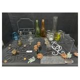 Wall Hanging Votive Holders, Tin Floral Mirror.