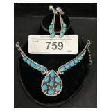 Sterling Silver Turquoise Necklace & Earrings.