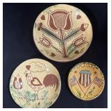3 Breininger Pottery Redware Plates.