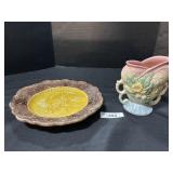 Vintage Majolica Gnome Plate, Hull Floral Vase.