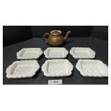 6 Enesco Japan Soap Dishes, Hall Tea Pot.
