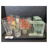 Character Glasses, 2 Weighted Art Glass Blocks.
