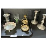 Nippon Bowl, Pewter & Embroidery Candlesticks.