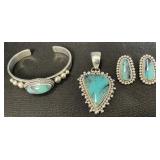 Sterling Silver & Turquoise Jewelry Set.