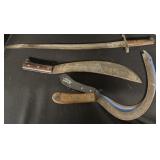 Vintage Machete, Sword, $ Sickles.