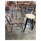 Windsor Style Arm Chair, Tripod Stool.