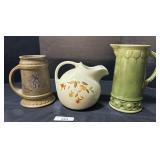 Ceramic Pitcher & Large Stein, Hall Floral Pitcher