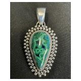 Sterling Silver Azurite & Malachite Pendant.