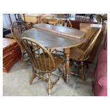 Vtg Dark Oak Veneer Dining Table.