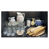 Wedgwood & Transferware Pitchers, EPAG Glass.