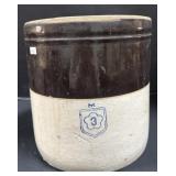 Antique 3 Gallon 2 Toned Stoneware Crock.