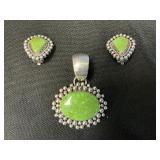 Sterling Silver Gaspeite Navajo Earrings & Pendant