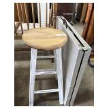 Vtg 4ft Metal Folding Table, Rustic Stool.