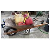 Steel Wheelbarrow, Composite Fuel Cans.