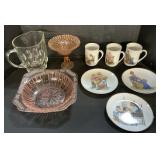 Depression Glass, Norman Rockwell Mug & Plates.