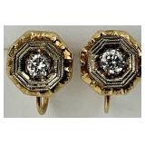 10KT Gold Vintage Art Deco Diamond Earrings.