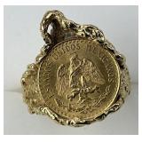 14KT Gold Dos Pesos Nugget Ring.