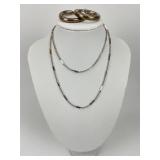 Sterling Silver Herringbone Link Chain, Earrings.