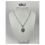 Sterling Silver Catï¿½s Eye Earrings & Necklace.