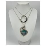 Sterling Silver Hoop & Blackstone Necklaces.