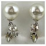 14KT White Gold Pearl & Diamond Earrings.
