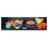 Primary Colored Glass Dinnerware Set.
