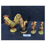 Breininger Pottery Redware Pottery Roosters.