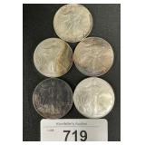 5 1 OZT Silver American Eagle Coins.