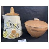 Bisque Coffee Pot Cookie Jar, Stoneware Bowl & Lid