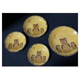 4 Owl Breininger Redware Pottery Plates.