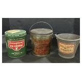 O.P. Warfel Lard Bucket, Pensupreme Ice Cream Tin.