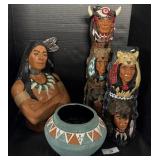 Ceramic Native American Figures & Pot.