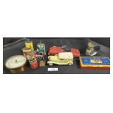 Miners Lamp, Tin Cars, Vintage Adv, Barometer.