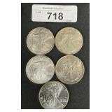5 1 OZT Fine Silver American Eagle Coins.