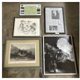 Early German Print, Train, Lewistown Map.