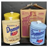 Dominos Metal Lidded Sugar Jars.
