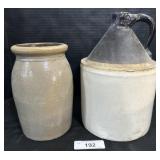Stoneware Jar & 2 Tone Glazed Jug.